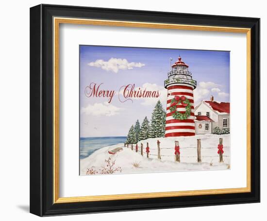 JP3897-Christmas Lighthouse -Merry Christmas-Jean Plout-Framed Giclee Print