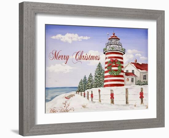 JP3897-Christmas Lighthouse -Merry Christmas-Jean Plout-Framed Giclee Print