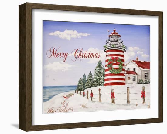 JP3897-Christmas Lighthouse -Merry Christmas-Jean Plout-Framed Giclee Print