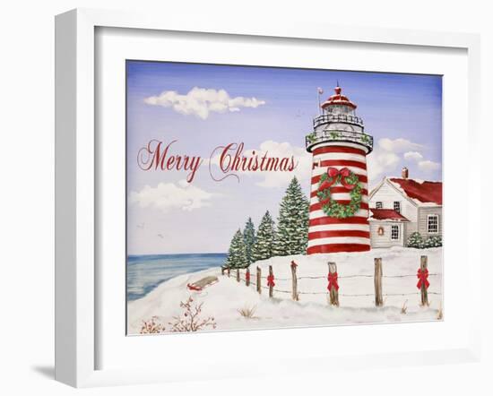 JP3897-Christmas Lighthouse -Merry Christmas-Jean Plout-Framed Giclee Print