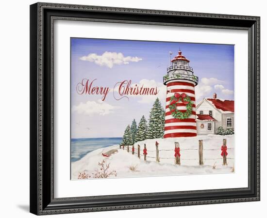 JP3897-Christmas Lighthouse -Merry Christmas-Jean Plout-Framed Giclee Print