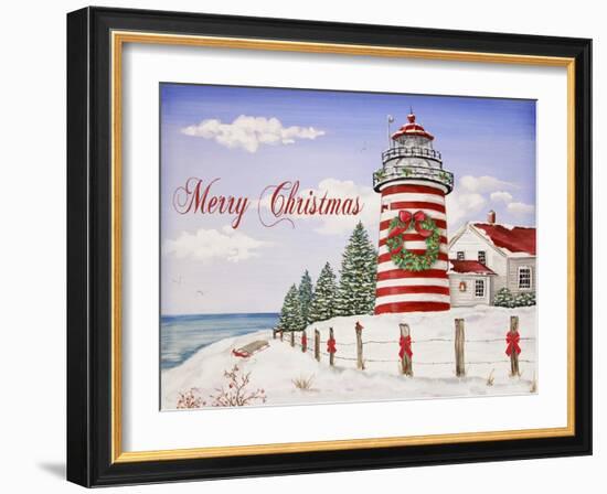 JP3897-Christmas Lighthouse -Merry Christmas-Jean Plout-Framed Giclee Print