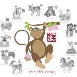 Chinese New Year Monkey Color with Twelve Zodiacs Illustration-jpldesigns-Art Print