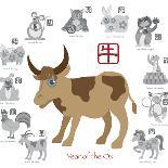 Chinese New Year Ox Color with Twelve Zodiacs Illustration-jpldesigns-Art Print
