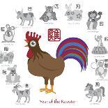 Chinese New Year Rooster Color with Twelve Zodiacs Illustration-jpldesigns-Art Print