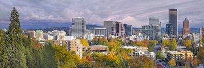 Portland Oregon Downtown Skyline with Mt Hood-jpldesigns-Photographic Print