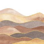 Watercolor Shapes of Wavy Mountain Silhouette, Paper Textured Background with Hues of Sepia, Yellow-Ju-Ju-Photographic Print