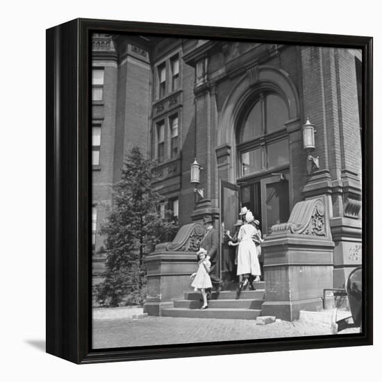 Juan Andreu Almazan Leaving John Hopkins Hospital with a Small Friend-Thomas D^ Mcavoy-Framed Premier Image Canvas