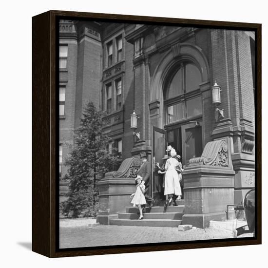 Juan Andreu Almazan Leaving John Hopkins Hospital with a Small Friend-Thomas D^ Mcavoy-Framed Premier Image Canvas