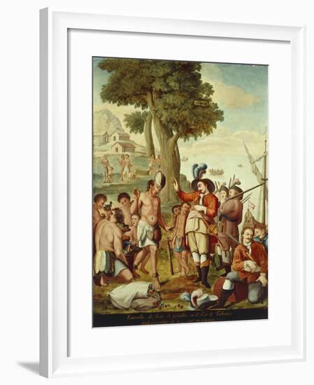 Juan De Grijalva Disembarks in the Province of Tabasco and Is Greeted by a Cacique Indian Chief-null-Framed Giclee Print