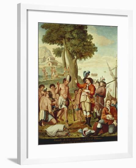 Juan De Grijalva Disembarks in the Province of Tabasco and Is Greeted by a Cacique Indian Chief-null-Framed Giclee Print