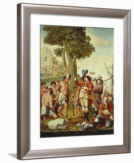 Juan De Grijalva Disembarks in the Province of Tabasco and Is Greeted by a Cacique Indian Chief-null-Framed Giclee Print