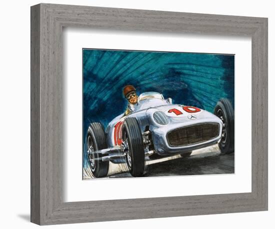 Juan Manuel Fangio Driving a Mercedes-Benz-English School-Framed Giclee Print