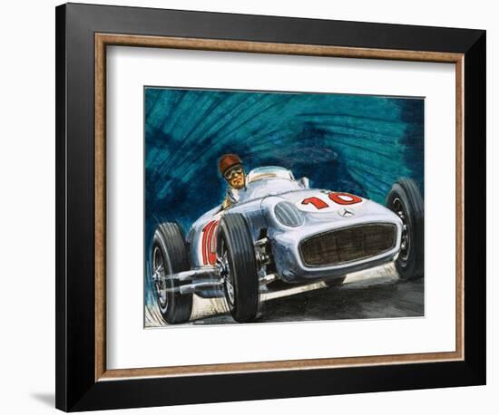 Juan Manuel Fangio Driving a Mercedes-Benz-English School-Framed Giclee Print