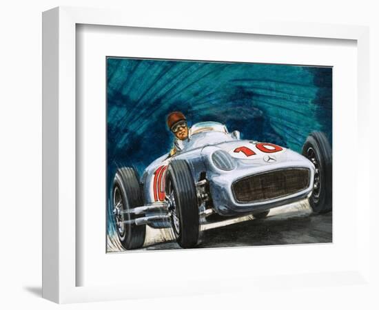 Juan Manuel Fangio Driving a Mercedes-Benz-English School-Framed Giclee Print