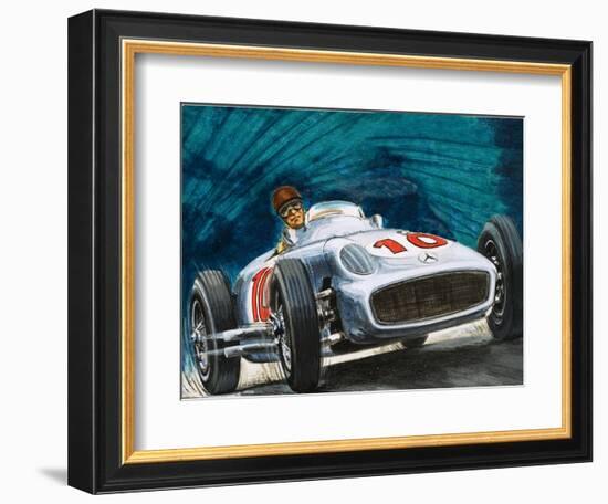 Juan Manuel Fangio Driving a Mercedes-Benz-English School-Framed Giclee Print