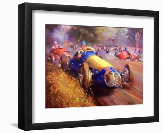 Juan Manuel Fangio Driving the Maserati 4Cl the Forest of Palermo Buenos Aires, 1949 (Acrylic on Ca-Jose Maria Villafuerte-Framed Giclee Print