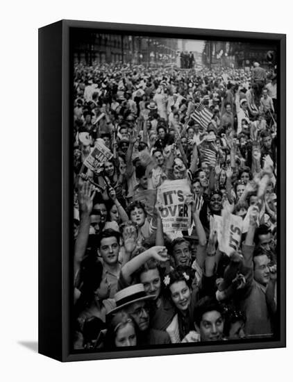 Jubilant Crowd Screaming and Flag Waving as They Mass Together During Vj Day Celebration, State St-Gordon Coster-Framed Premier Image Canvas