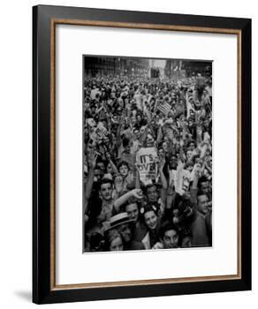 Jubilant Crowd Screaming and Flag Waving as They Mass Together During Vj Day Celebration, State St-Gordon Coster-Framed Photographic Print