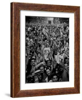 Jubilant Crowd Screaming and Flag Waving as They Mass Together During Vj Day Celebration, State St-Gordon Coster-Framed Photographic Print