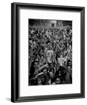 Jubilant Crowd Screaming and Flag Waving as They Mass Together During Vj Day Celebration, State St-Gordon Coster-Framed Photographic Print