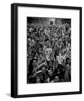 Jubilant Crowd Screaming and Flag Waving as They Mass Together During Vj Day Celebration, State St-Gordon Coster-Framed Photographic Print