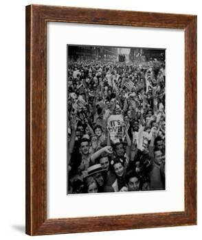 Jubilant Crowd Screaming and Flag Waving as They Mass Together During Vj Day Celebration, State St-Gordon Coster-Framed Photographic Print