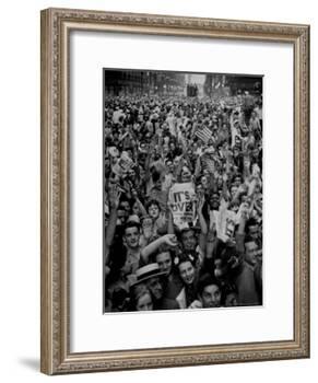 Jubilant Crowd Screaming and Flag Waving as They Mass Together During Vj Day Celebration, State St-Gordon Coster-Framed Photographic Print