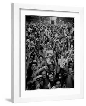 Jubilant Crowd Screaming and Flag Waving as They Mass Together During Vj Day Celebration, State St-Gordon Coster-Framed Photographic Print
