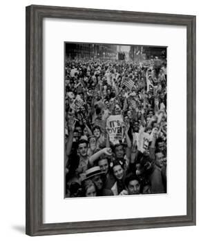 Jubilant Crowd Screaming and Flag Waving as They Mass Together During Vj Day Celebration, State St-Gordon Coster-Framed Photographic Print