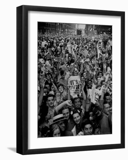 Jubilant Crowd Screaming and Flag Waving as They Mass Together During Vj Day Celebration, State St-Gordon Coster-Framed Photographic Print