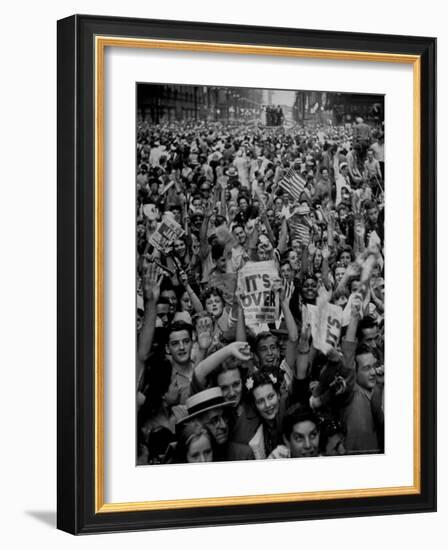 Jubilant Crowd Screaming and Flag Waving as They Mass Together During Vj Day Celebration, State St-Gordon Coster-Framed Photographic Print