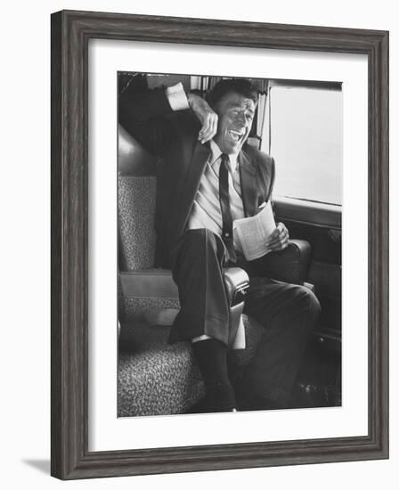 Jubilant Ronald Reagan Celebrating His Victory For Governor During California Gubernatorial Primary-John Loengard-Framed Photographic Print