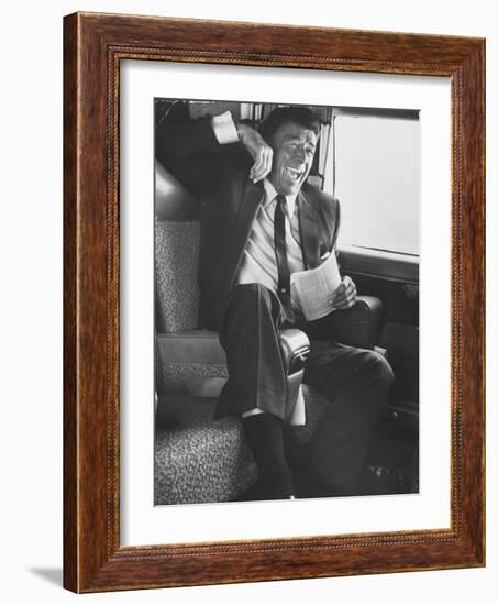 Jubilant Ronald Reagan Celebrating His Victory For Governor During California Gubernatorial Primary-John Loengard-Framed Photographic Print