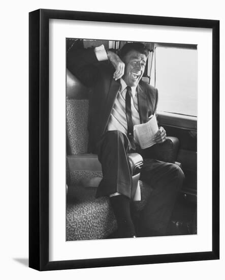 Jubilant Ronald Reagan Celebrating His Victory For Governor During California Gubernatorial Primary-John Loengard-Framed Photographic Print