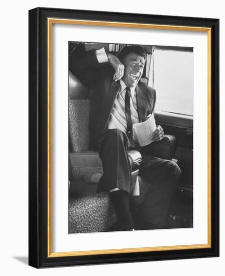 Jubilant Ronald Reagan Celebrating His Victory For Governor During California Gubernatorial Primary-John Loengard-Framed Photographic Print