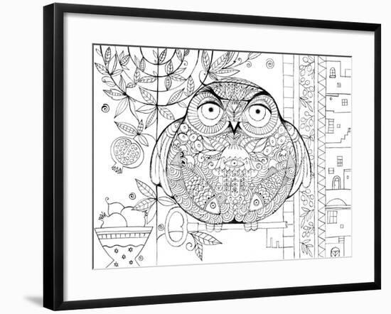 Judaica Folk Owl - Outline-Oxana Zaika-Framed Giclee Print