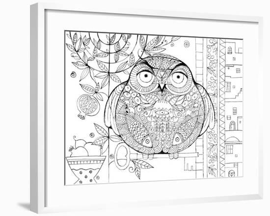 Judaica Folk Owl - Outline-Oxana Zaika-Framed Giclee Print