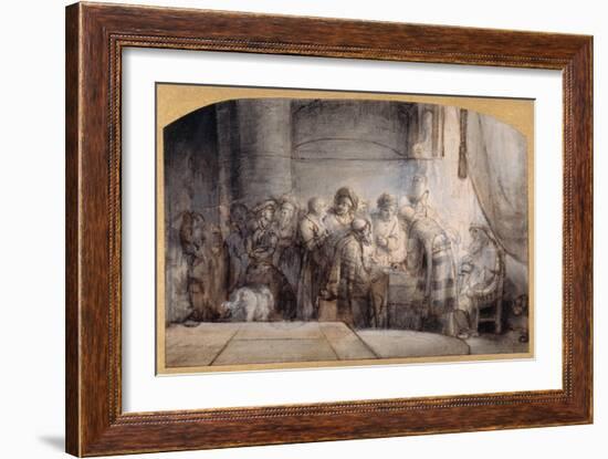 Judas Receiving the Thirty Pieces of Silver, C.1640 (Pen and Ink over Red Chalk over Wash on Paper)-Samuel van Hoogstraten-Framed Giclee Print