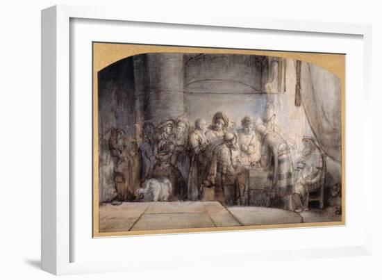 Judas Receiving the Thirty Pieces of Silver, C.1640 (Pen and Ink over Red Chalk over Wash on Paper)-Samuel van Hoogstraten-Framed Giclee Print