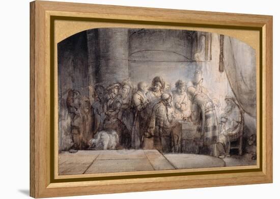 Judas Receiving the Thirty Pieces of Silver, C.1640 (Pen and Ink over Red Chalk over Wash on Paper)-Samuel van Hoogstraten-Framed Premier Image Canvas