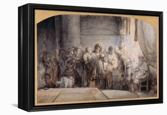 Judas Receiving the Thirty Pieces of Silver, C.1640 (Pen and Ink over Red Chalk over Wash on Paper)-Samuel van Hoogstraten-Framed Premier Image Canvas