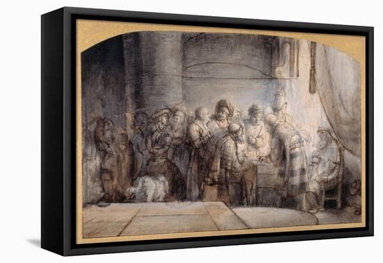 Judas Receiving the Thirty Pieces of Silver, C.1640 (Pen and Ink over Red Chalk over Wash on Paper)-Samuel van Hoogstraten-Framed Premier Image Canvas