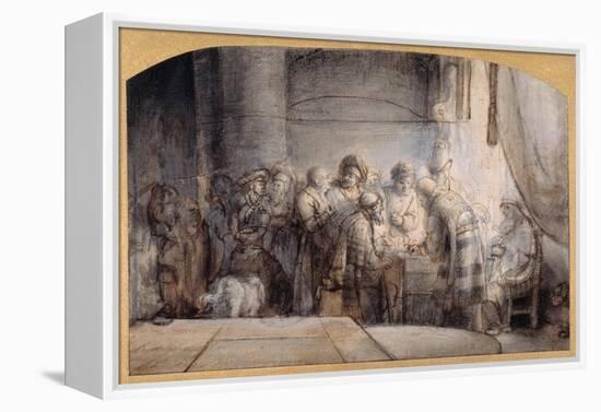 Judas Receiving the Thirty Pieces of Silver, C.1640 (Pen and Ink over Red Chalk over Wash on Paper)-Samuel van Hoogstraten-Framed Premier Image Canvas