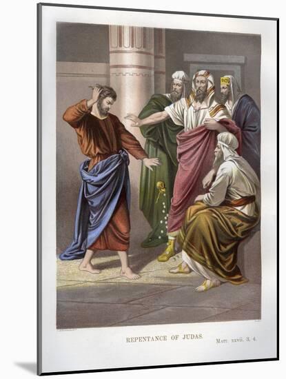 Judas repents and in remorse, returns the thirty pieces of silver, 1869 (chromolitho)-English School-Mounted Giclee Print