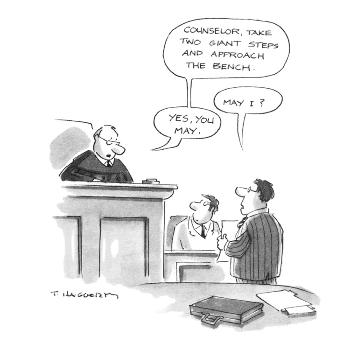 Judge: "Counselor, take two giant steps and approach the bench." Attorney…"  - Cartoon' Premium Giclee Print - Tim Haggerty | Art.com