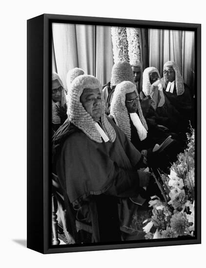 Judges Waiting to Meet Queen Elizabeth II-James Burke-Framed Premier Image Canvas