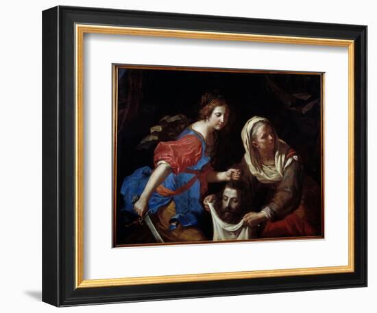 Judith and Holoferne's Head. His Handmaid Abra Holds the Bag While Judith Lays down the Head of The-Guercino (1591-1666)-Framed Giclee Print