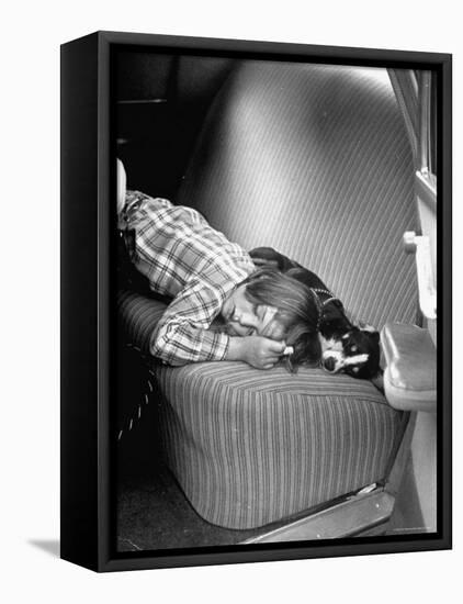 Judy Gordon Lying on Car Seat, Woozy with Car Sickness-Allan Grant-Framed Premier Image Canvas