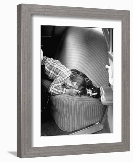 Judy Gordon Lying on Car Seat, Woozy with Car Sickness-Allan Grant-Framed Photographic Print